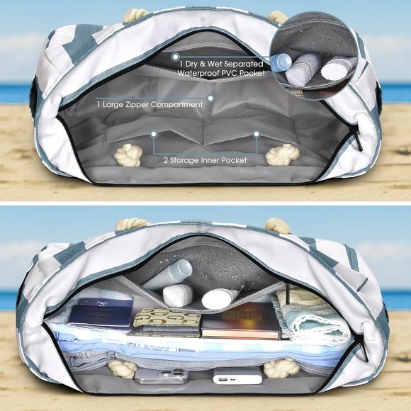 Beach Bags for Women, Pool Bag Waterproof Sandproof Beach Bag Large - Picture 2 of 7